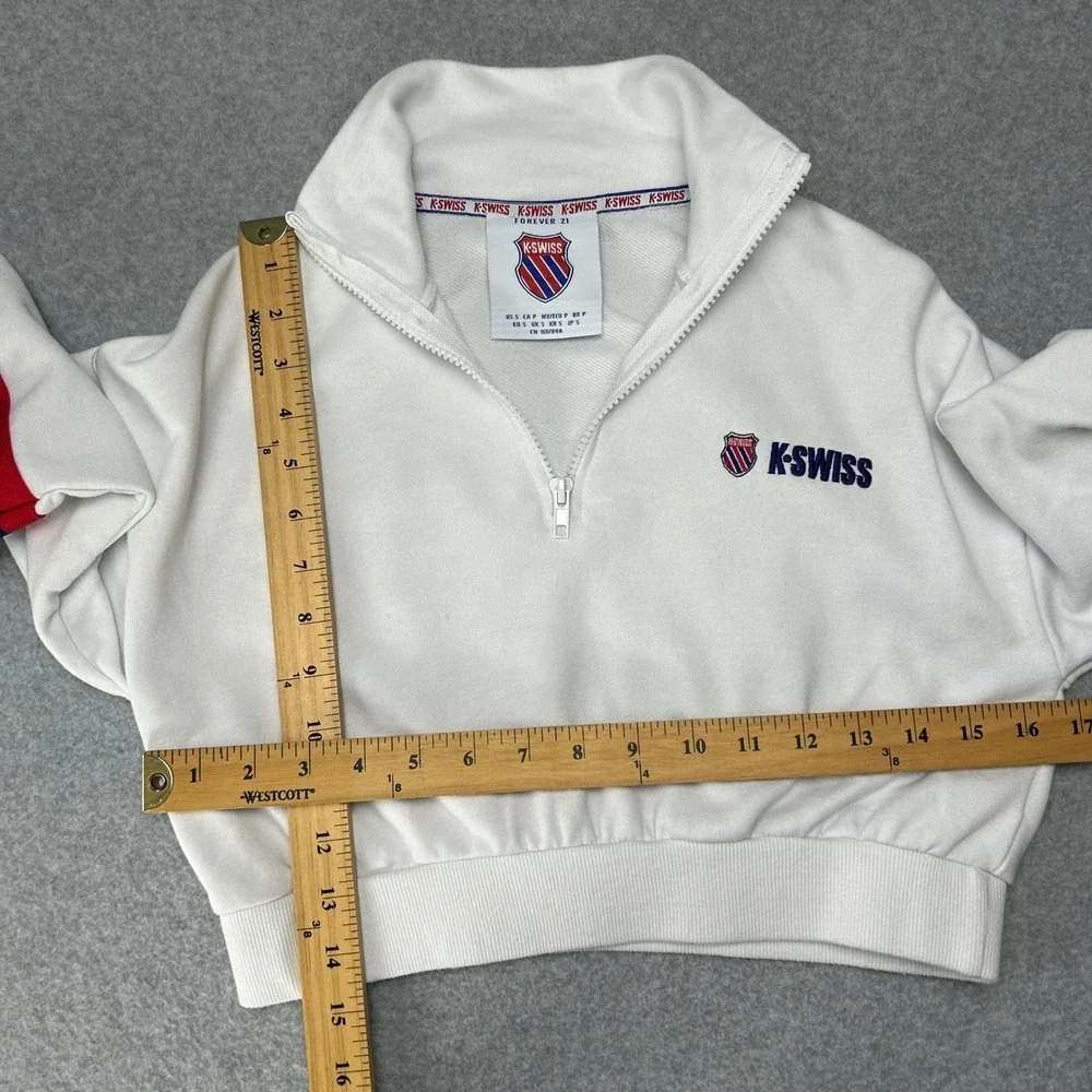 K-Swiss x‎ Forever 21 White 1/4 Zip Cropped Sweatshirt Striped Womens Size Small